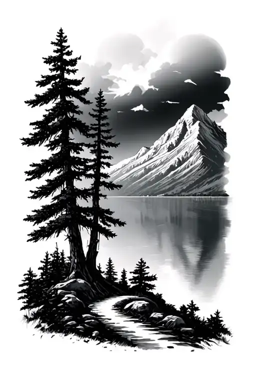 Mountain Trees Pathway Of Lake