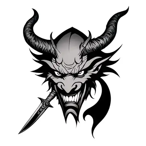 Japan Demon Assasin With Dagger Face