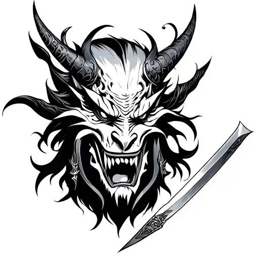 Japan Demon Assasin With Dagger Face