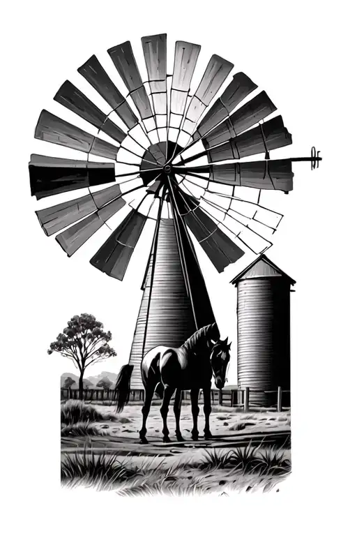 Outback Australia Stockman Windmill Horse Silohette