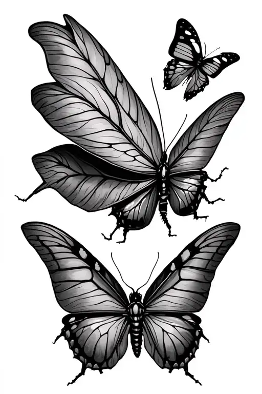 Leaf Insect With Butterflies