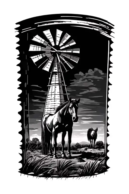 Outback Australia Stockman Windmill Horse Silohette