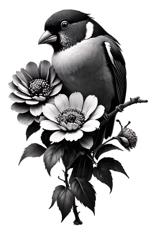 3 Finches And Flowers