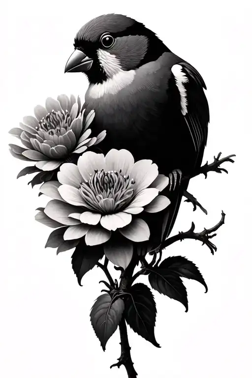 3 Finches And Flowers Intertwined