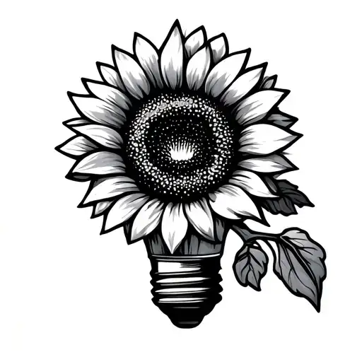 Fine Line Light Bulb With A Sunflower In The Middle