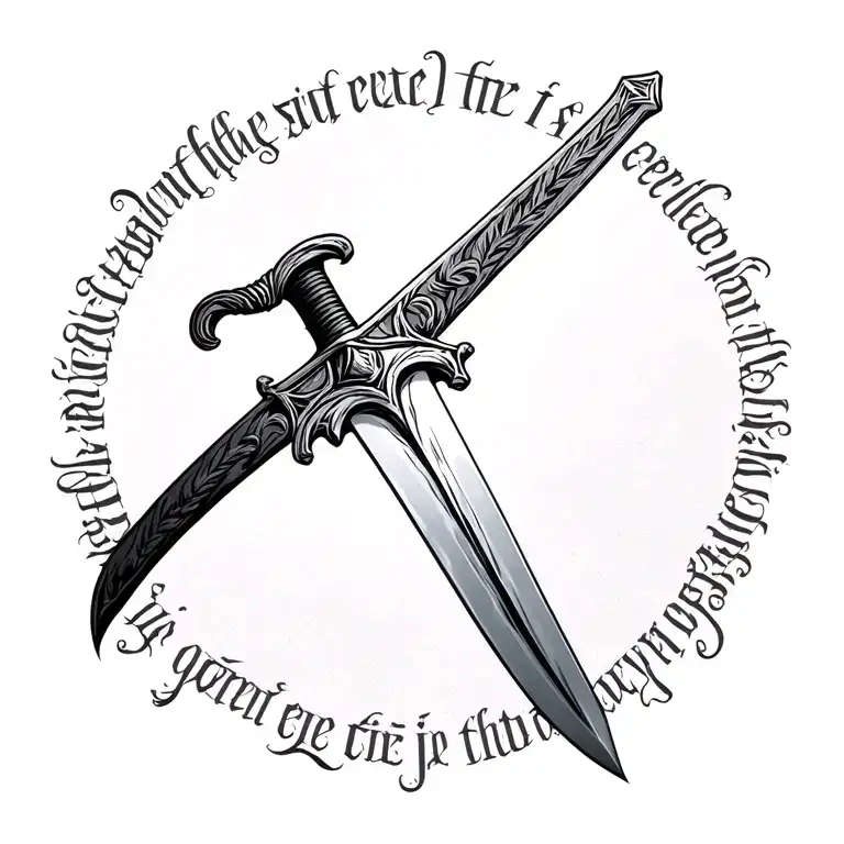 Medieval Longsword Facing Downwards With Text Along The Blades Edge