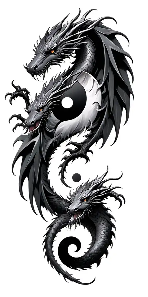 2 Yin-yang Western Dragons Intertwined