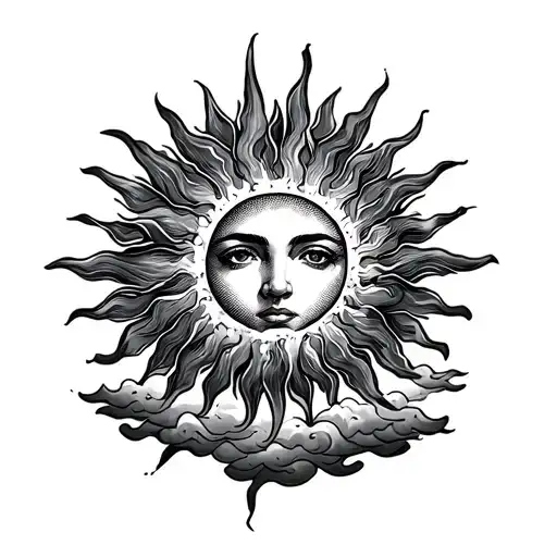 Sun With Sun Rays And Clouds