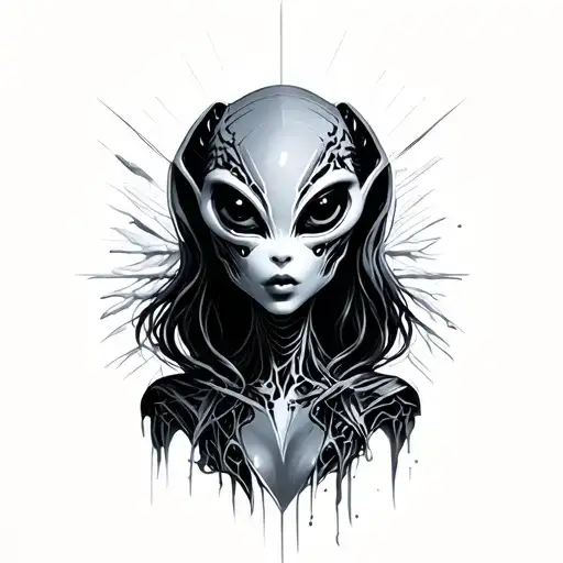 Color Surrealism Tattoo Of A Female Alien Portrait