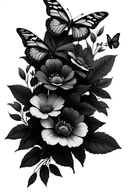 Dainty Mixed Florals With Leaves Intertwined With Butterflies