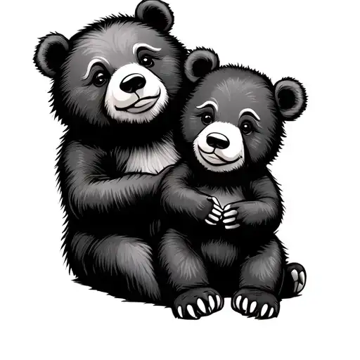 Papa Bear Sitting Next To Baby Bear Sitting