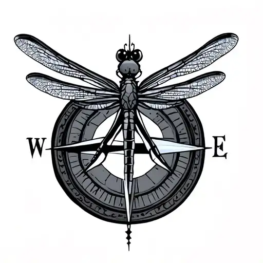 Dragonfly With A Compass Rose