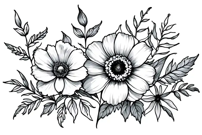 Flower Tattoo With Birth Flowers From The Months February And August In A Line