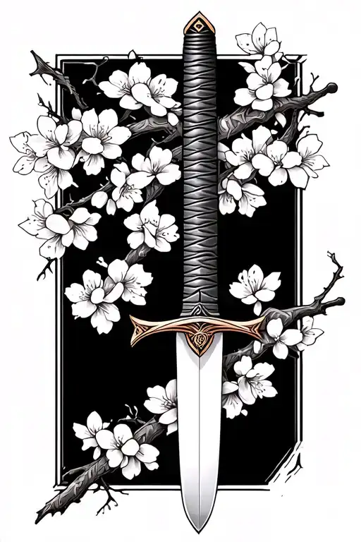 Samurai Sword With Cherry Blossom Branches