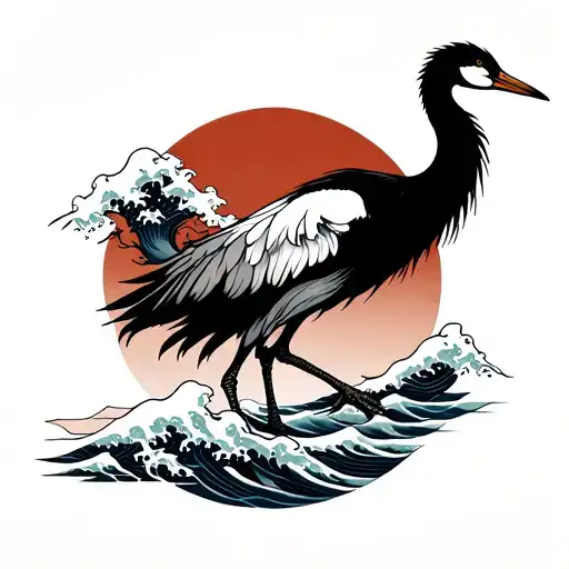 Crane Japanese With Kanagawa Wave