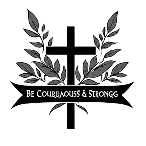 Cross With Leaves And Be Courageous And Strong