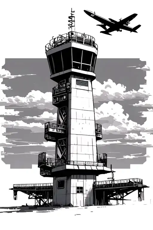 Air Traffic Control Tower With Planes Flying