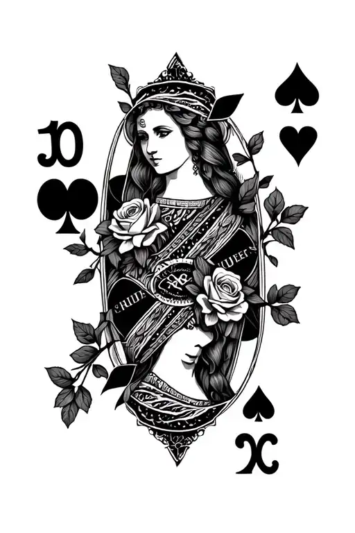 Vine With Roses And Queen Of Hearts Playing Card