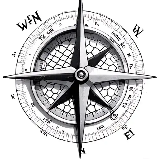 Realistic Compass With Honeycomb Design And Coordinates