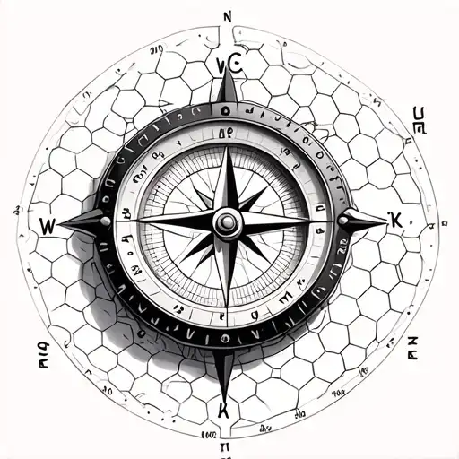 Realistic Compass With Honeycomb Around And Coordinates