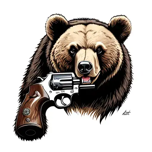 Bear And 1800S Revolver Gun