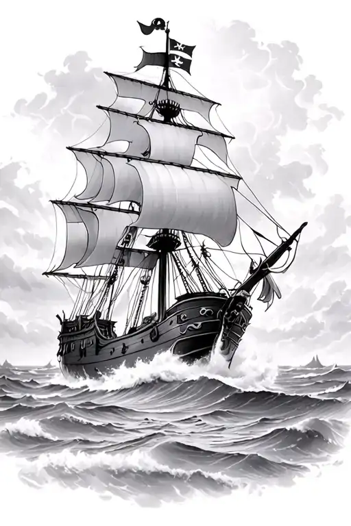 Pirate Ship Sailing In Storm