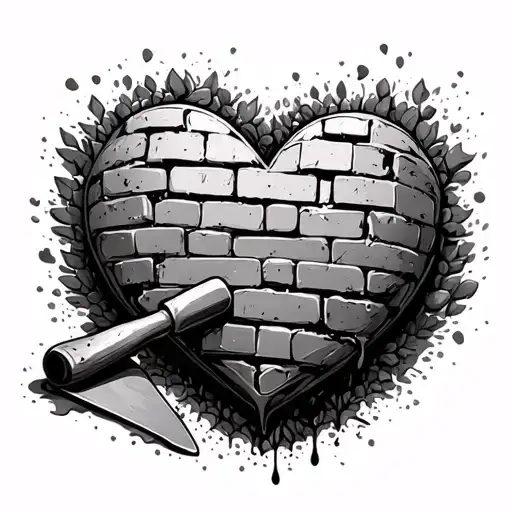 Half Completed Built Love Heart Made Out Of Bricks With A Trowel Nearby Dripping Mortar Off It