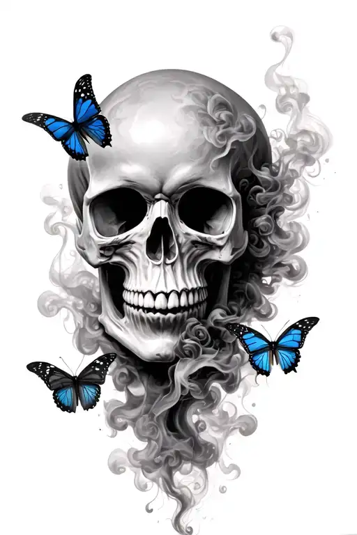 Skull Going Up In Smoke With Butterflies