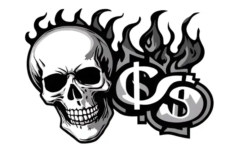 Burning Hundred Dollar With A Skeleton Face