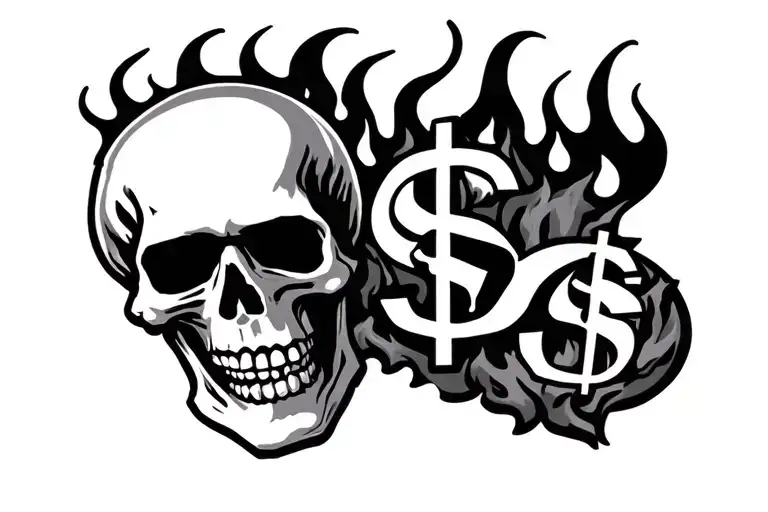 Burning Hundred Dollar With A Skeleton Face