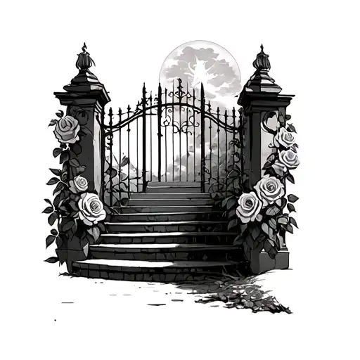 Roses Growing On The Gates To Ainfield With Liverpool And A Stairway To Heaven