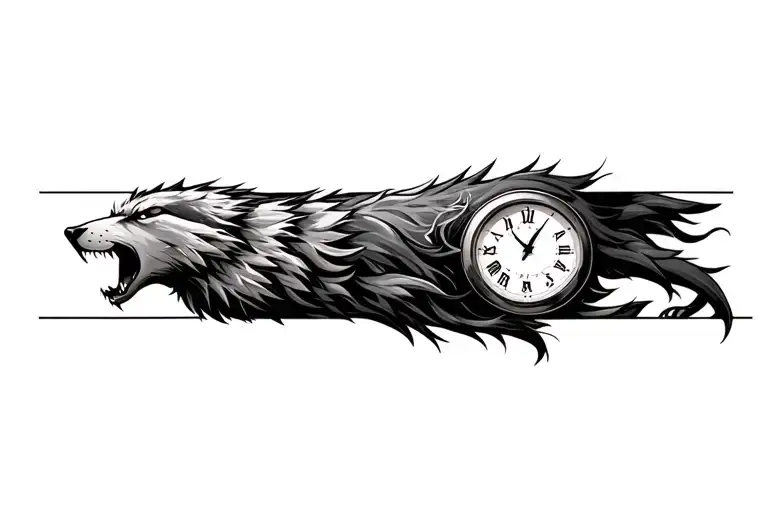 Growling Wolf And Time Clock