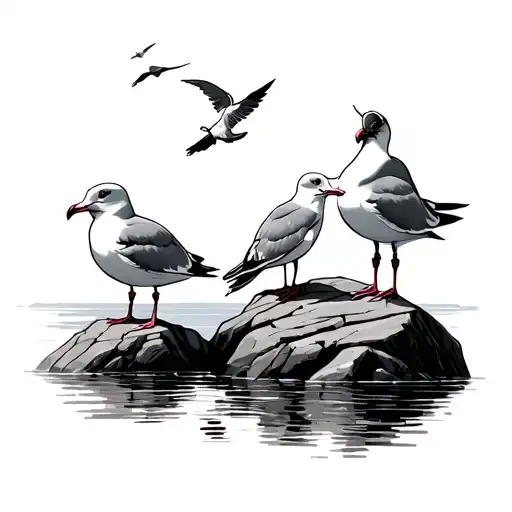 Seagulls Seating On The Rock