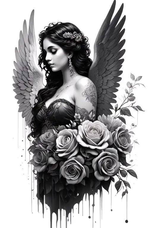 Rosas Y Angeles Type Sculpture Woman With Wings