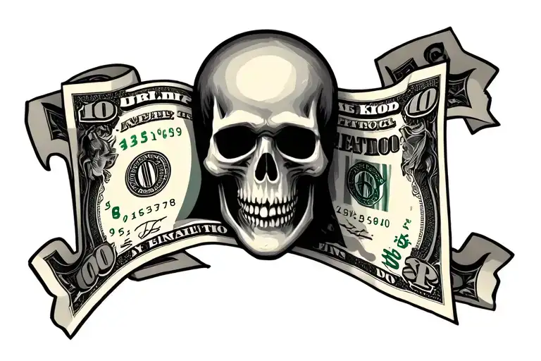 Burning Hundred Dollar Bill With A Skeleton Face Made