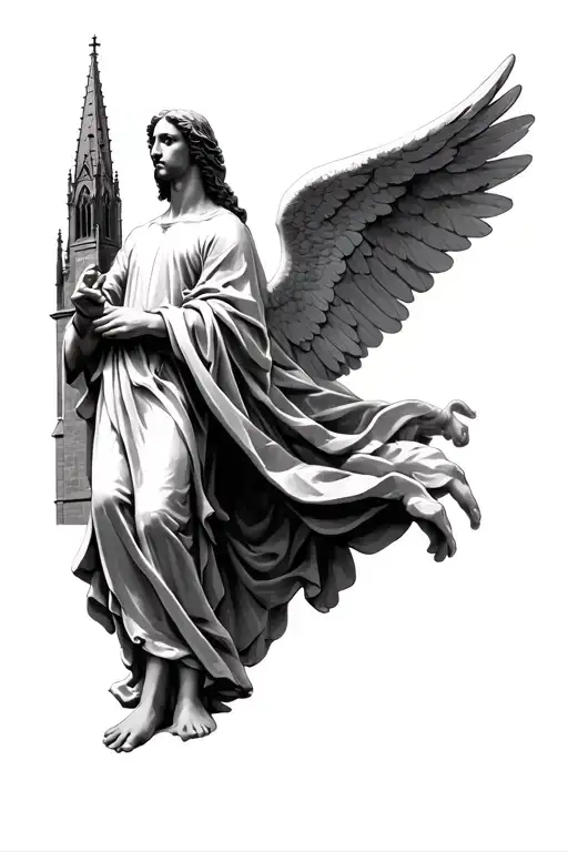 Angel Gabriel And A Gotic Cathedral