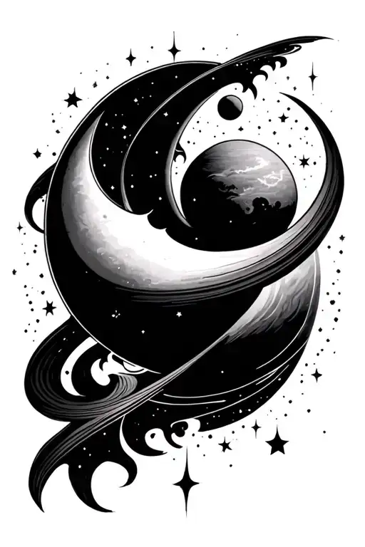 Neptune Planet With Crescent Moon