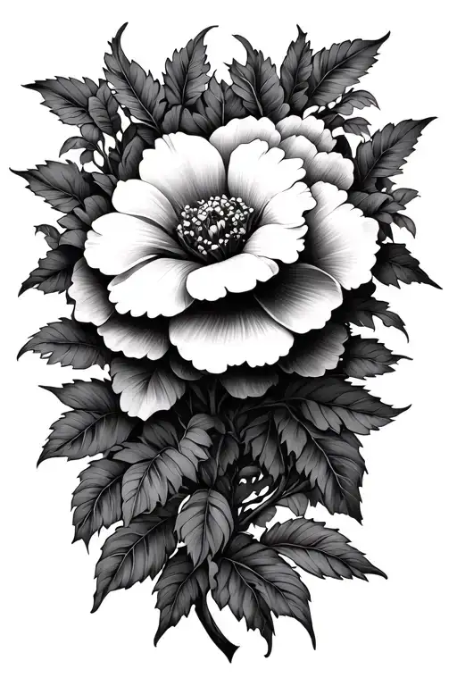 Flower Tattoo Design Incorporating Elements Like Trees