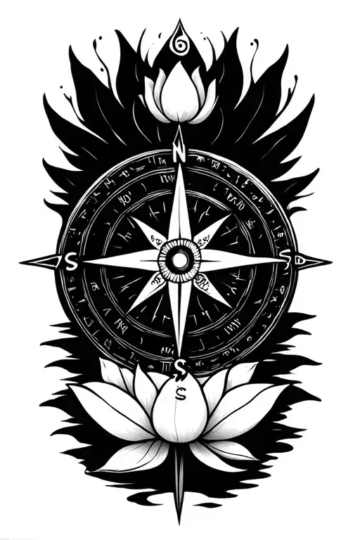 Compass With Lotus Blossom In The Middle