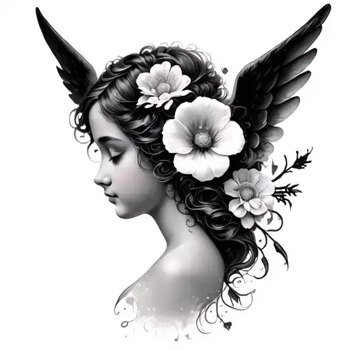 Baby Angel Woman Hair Flower Flower Spider On Her Canvas