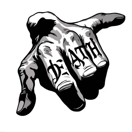 Death Spelled Out Across Right Hand Fingers