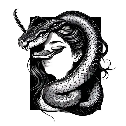 Snake And Lady Head Profile Holding
