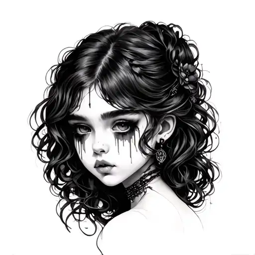 Dark Pantin Girl Tattoo That Tears Off Its Sewing Wire