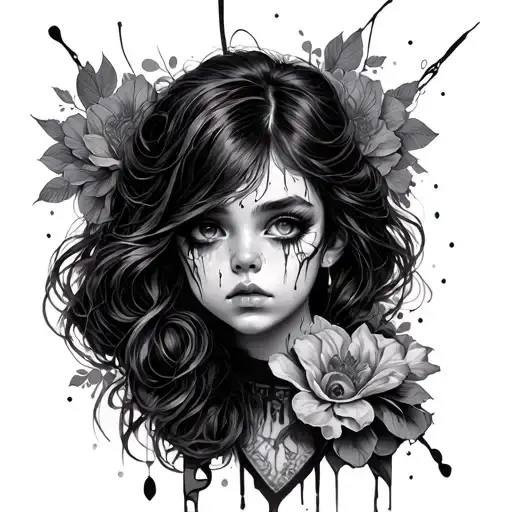 Dark Pantin Girl Tattoo That Tears Off Its Sewing Wire