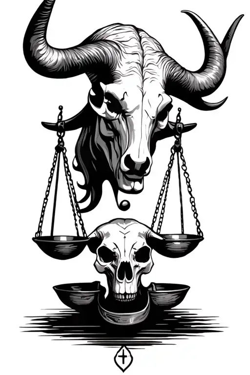 Libra Scale With Bull Skull In The Bottom Libra Zodiac Sign And On The Top Taurus Sign