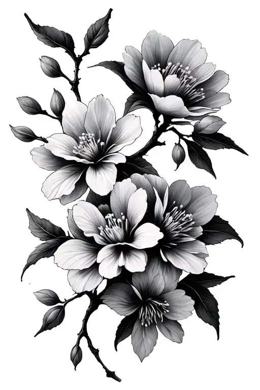 Flowers And Sakura Branch