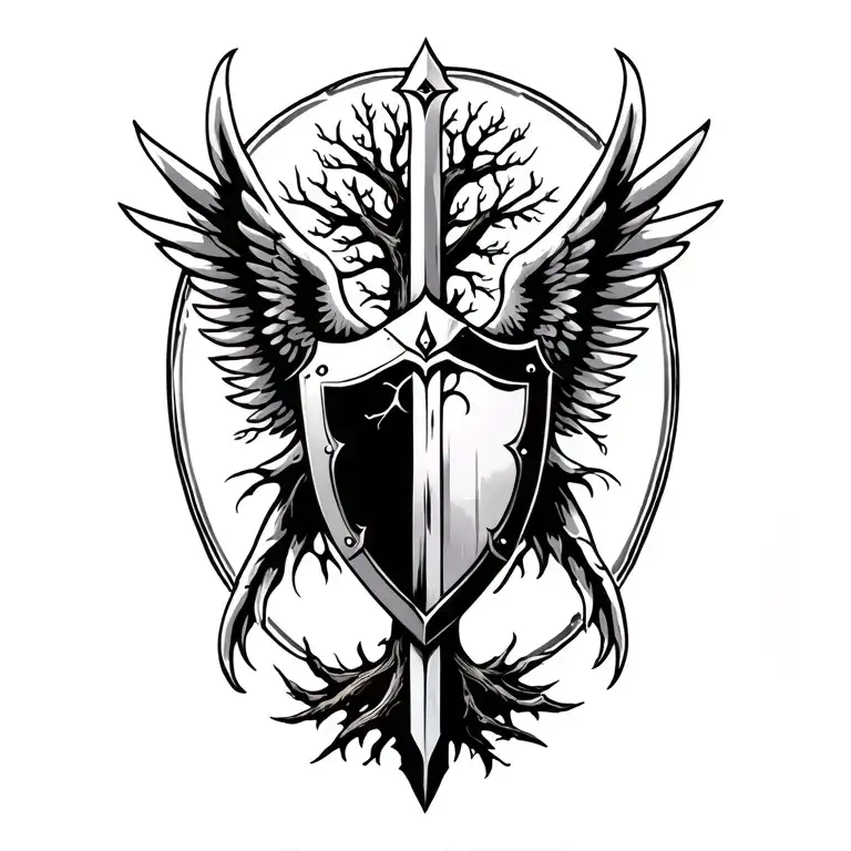 Tree With Wings And Sword And Shield