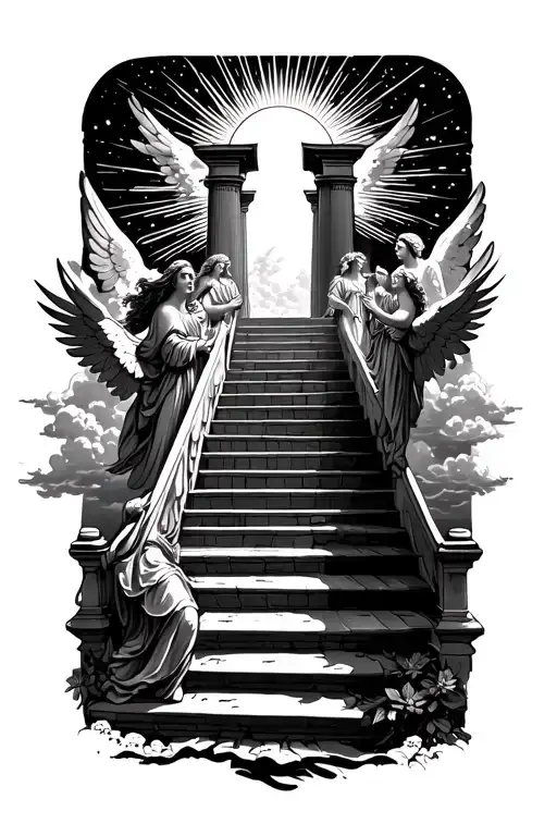 Stairway To Heaven Walking Up Stairs Angels Sun Rays Clouds Heaven Gate At The Top Of The Stairs