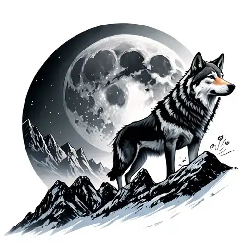 Wolves And Mountains And Full Moon