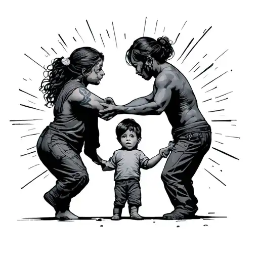 A Child In The Middle Of Two Divorced Parents Fighting Each Other